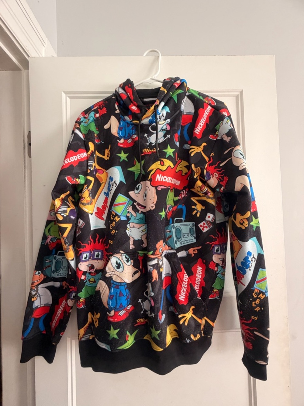 Members Only Kids Black Hoodie with Multicolor Nickelodeon Cartoon Print
